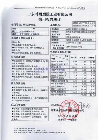 辽宁省信用等级报告